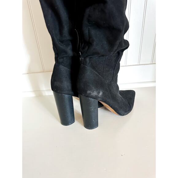 Express Faux Suede Pointed Toe High Heel Boots Black 7 - Picture 4 of 7